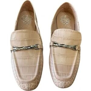 Vince Camuto Women's Leather Loafers Croc Embossed Silver Hardware Dress Shoes 7